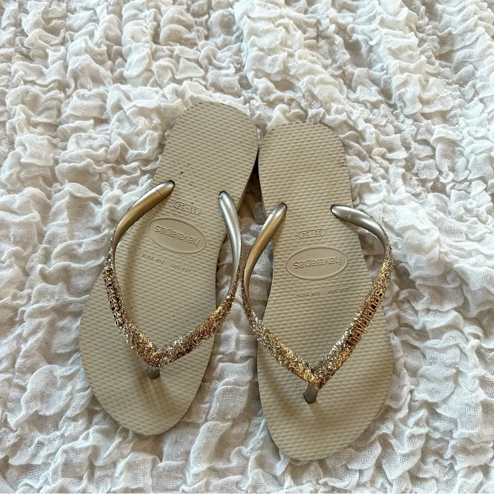 Havaianas Slim Glitter Flip Flops Gold Youth 3/4 EU35 36 Girls Sandals